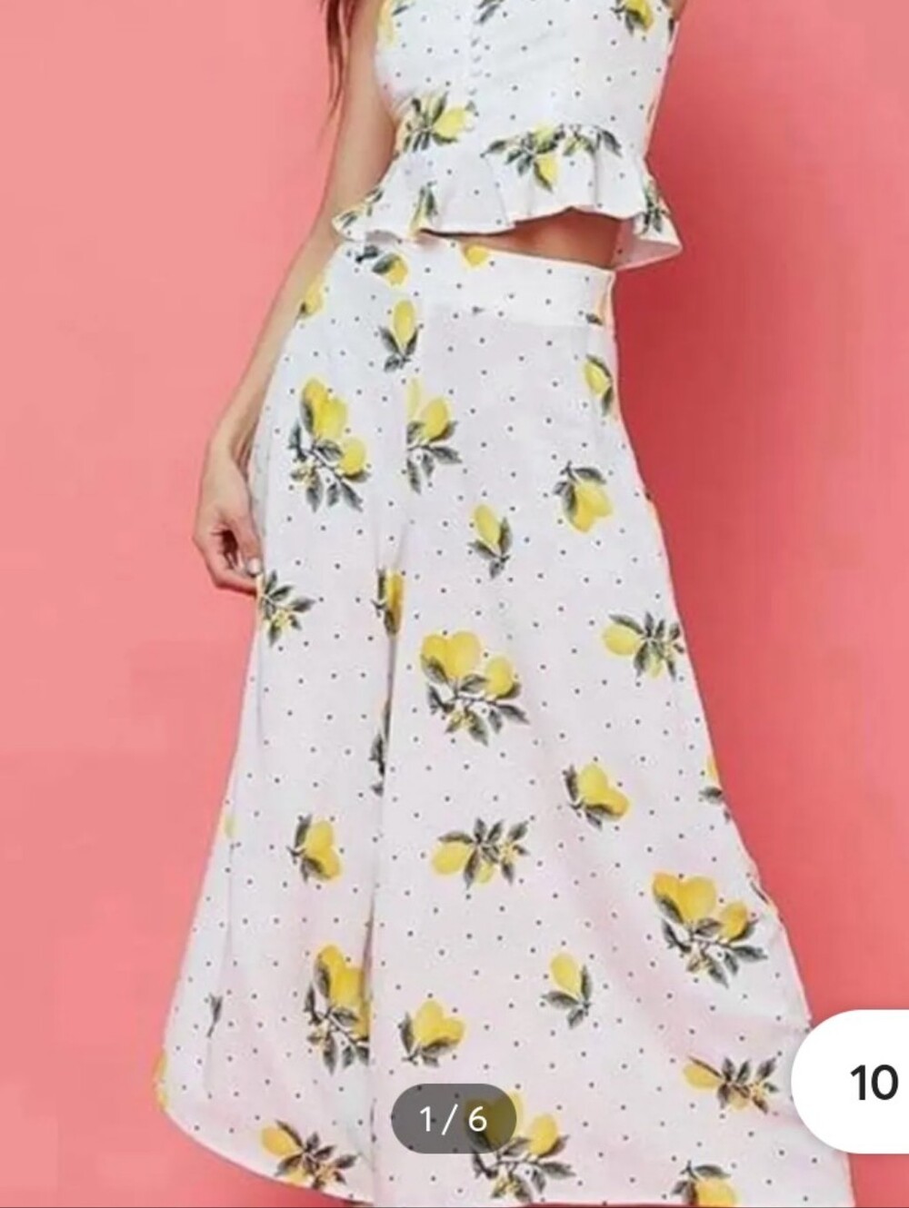 Forever 21 Plus Size 2x: Women’s White: Lemon & Polka Dot-Print Wide-Leg Flowy - Picture 2 of 7